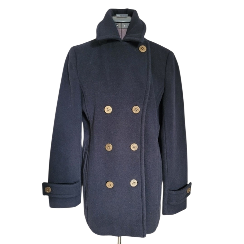 Lands' End Black Pea Coat Anchor Buttons Nautical Coastal - Picture 3 of 12